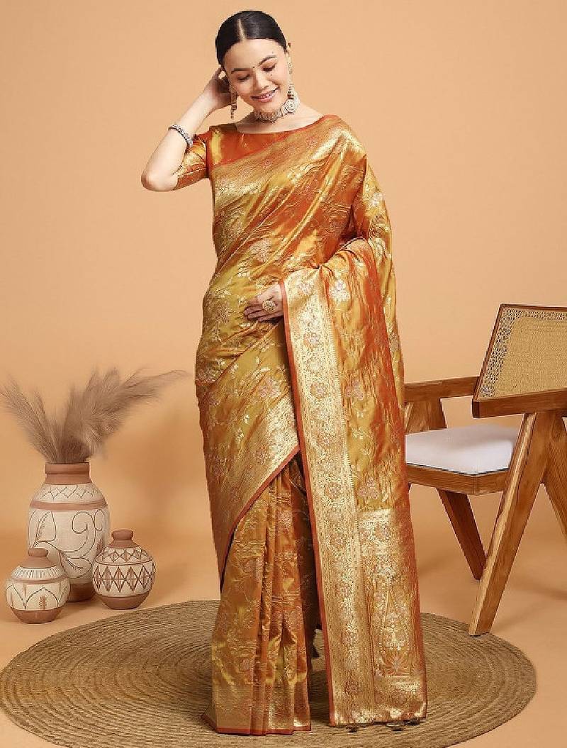Ethnic motifs woven design kanjeevaram saree