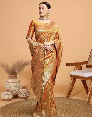 Ethnic motifs woven design kanjeevaram saree 2