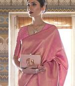 Pink & gold-toned ethnic motifs zari silk blend kanjeevaram saree