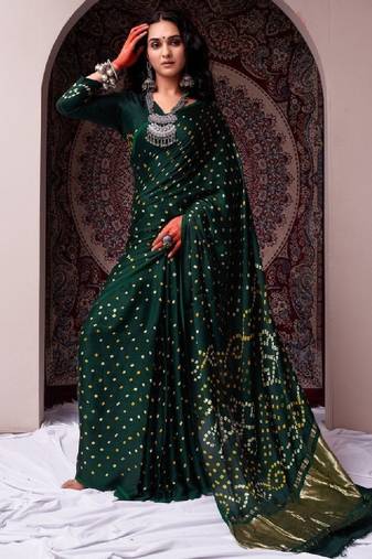 Bandhani tie & dye woven design kanjeevaram saree with blouse piece