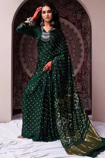 Bandhani tie & dye woven design kanjeevaram saree with blouse piece