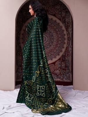 Bandhani tie & dye woven design kanjeevaram saree with blouse piece 2