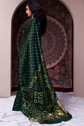 Bandhani tie & dye woven design kanjeevaram saree with blouse piece