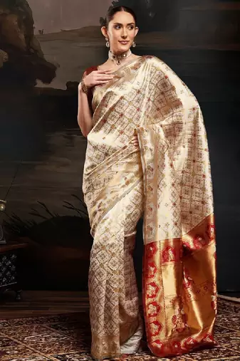 Ethnic motifs woven design zari kanjeevaram litchi silk saree & blouse