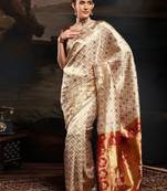 Ethnic motifs woven design zari kanjeevaram litchi silk saree & blouse