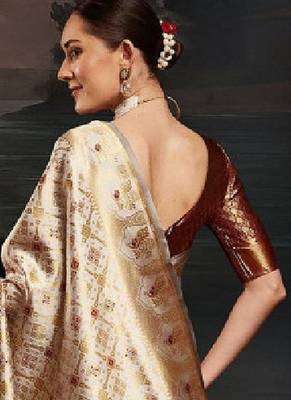Ethnic motifs woven design zari kanjeevaram litchi silk saree & blouse 2