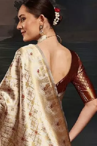 Ethnic motifs woven design zari kanjeevaram litchi silk saree & blouse