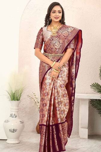 Floral woven design zari tissue kanjeevaram saree