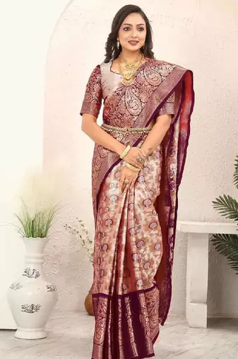 Floral woven design zari tissue kanjeevaram saree
