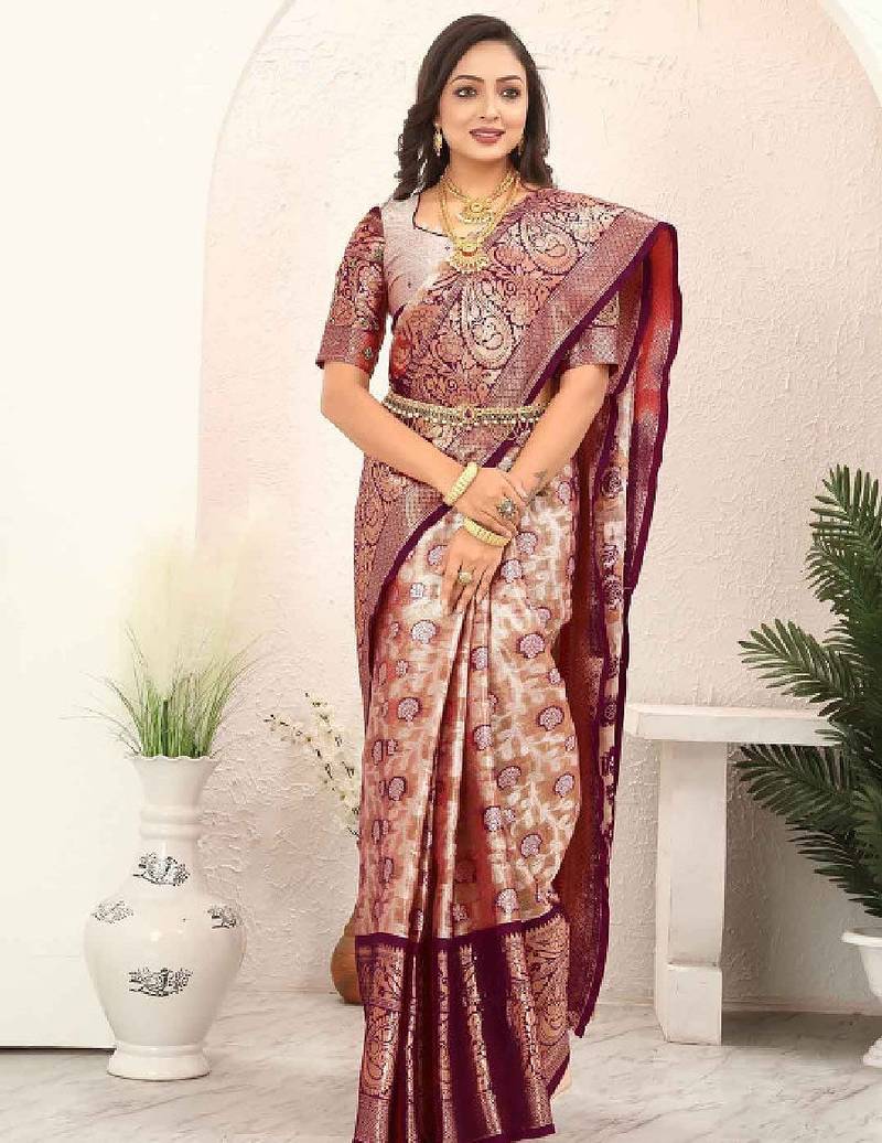 Floral woven design zari tissue kanjeevaram saree