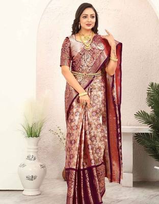 Floral woven design zari tissue kanjeevaram saree 2
