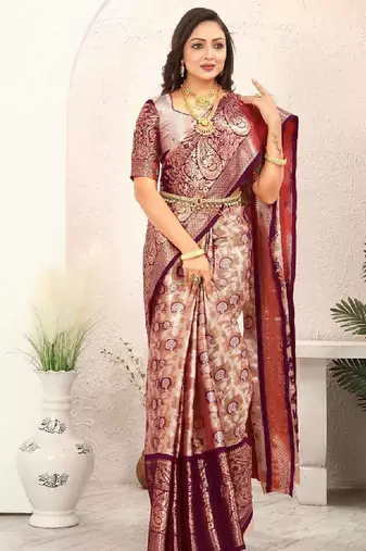 Floral woven design zari tissue kanjeevaram saree