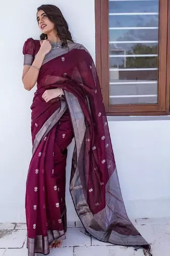 Purple cotton blend kanjeevaram saree