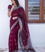 Purple cotton blend kanjeevaram saree