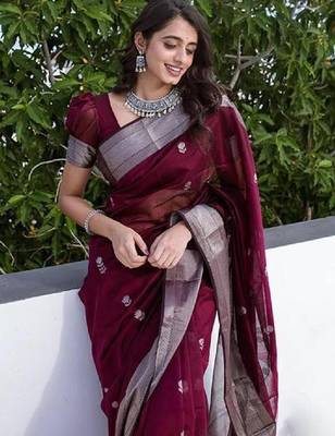 Purple cotton blend kanjeevaram saree 2