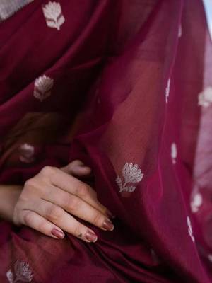 Purple cotton blend kanjeevaram saree 3