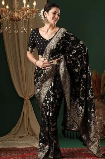 Ethnic motifs zari pure georgette kanjeevaram saree