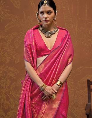 Ethnic motifs woven design zari kanjeevaram saree 2