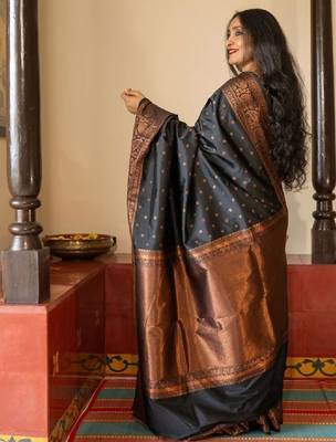Ethnic motifs woven design zari kanjeevaram saree 1