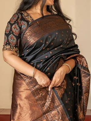 Ethnic motifs woven design zari kanjeevaram saree 3