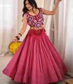 Fantastic Pink Rayon Navratri Wear Lehenga With Embroidered Blouse