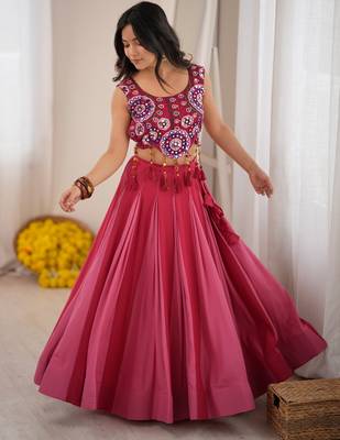 Fantastic Pink Rayon Navratri Wear Lehenga With Embroidered Blouse 2