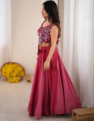 Fantastic Pink Rayon Navratri Wear Lehenga With Embroidered Blouse 3