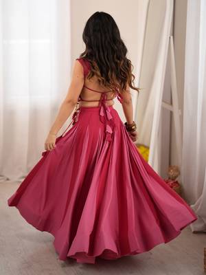 Fantastic Pink Rayon Navratri Wear Lehenga With Embroidered Blouse 4