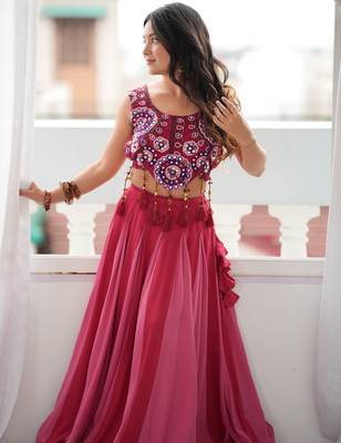 Fantastic Pink Rayon Navratri Wear Lehenga With Embroidered Blouse 5