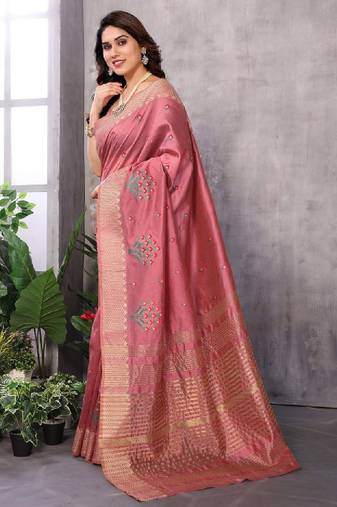 Floral embroidered kanjeevaram saree