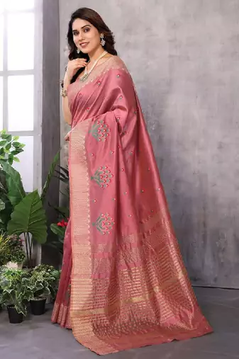 Floral embroidered kanjeevaram saree