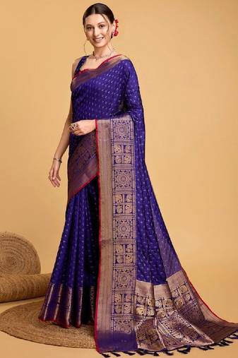 House of pataudi woven design art silk kanjivaram saree with blouse piece