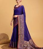 House of pataudi woven design art silk kanjivaram saree with blouse piece