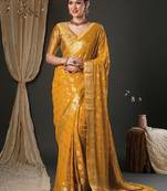 Ethnic motifs woven design zari pure georgette kanjeevaram saree