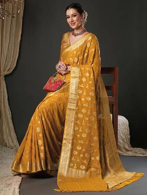Ethnic motifs woven design zari pure georgette kanjeevaram saree 2