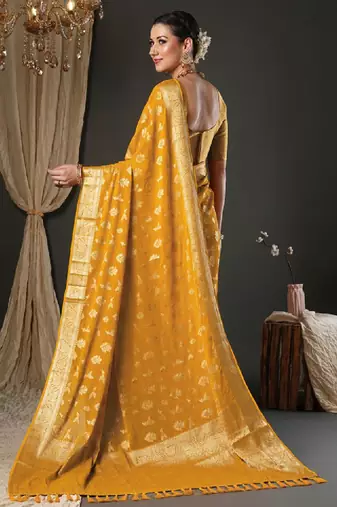 Ethnic motifs woven design zari pure georgette kanjeevaram saree