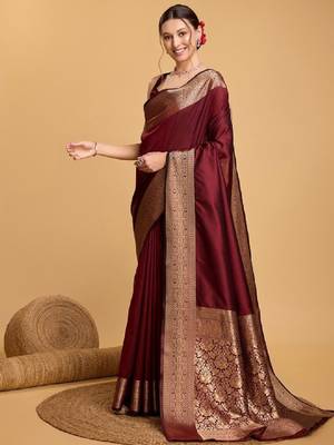 House of pataudi art silk woven design zari kanjivaram saree with unstitched blouse piece 1
