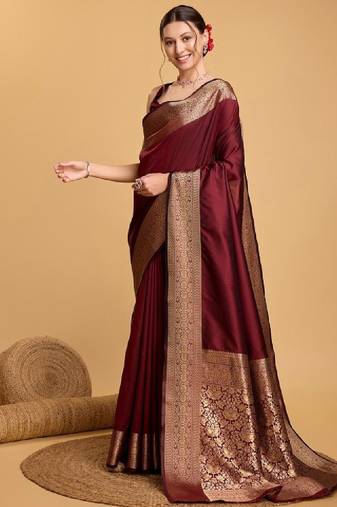 House of pataudi art silk woven design zari kanjivaram saree with unstitched blouse piece