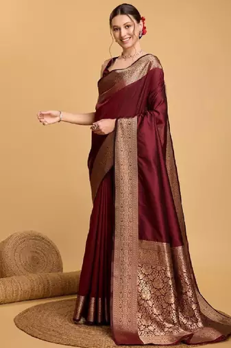 House of pataudi art silk woven design zari kanjivaram saree with unstitched blouse piece