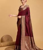 House of pataudi art silk woven design zari kanjivaram saree with unstitched blouse piece