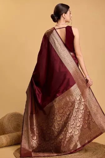 House of pataudi art silk woven design zari kanjivaram saree with unstitched blouse piece