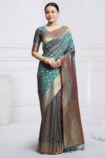 Woven design kanjeevaram saree with blouse piece