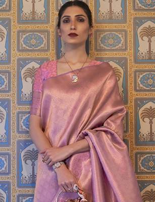 Mauve & gold-toned ethnic motifs zari kanjeevaram saree 1