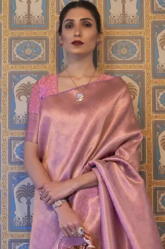Mauve & gold-toned ethnic motifs zari kanjeevaram saree