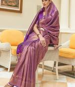 Purple & golden woven design zari silk blend kanjeevaram saree