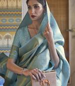 Turquoise blue & gold-toned woven design zari silk blend kanjeevaram saree