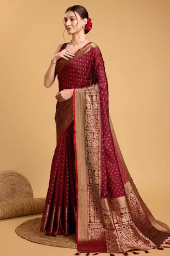 Woven design zari kanjeevaram saree with blouse piece