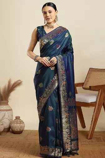 Woven design zari kanjivaram saree with unstitched blouse