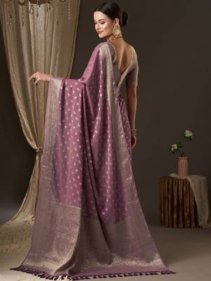 Mauve & gold-toned woven design zari pure georgette kanjeevaram saree 2