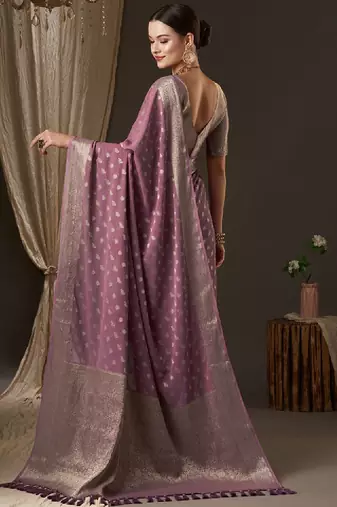 Mauve & gold-toned woven design zari pure georgette kanjeevaram saree